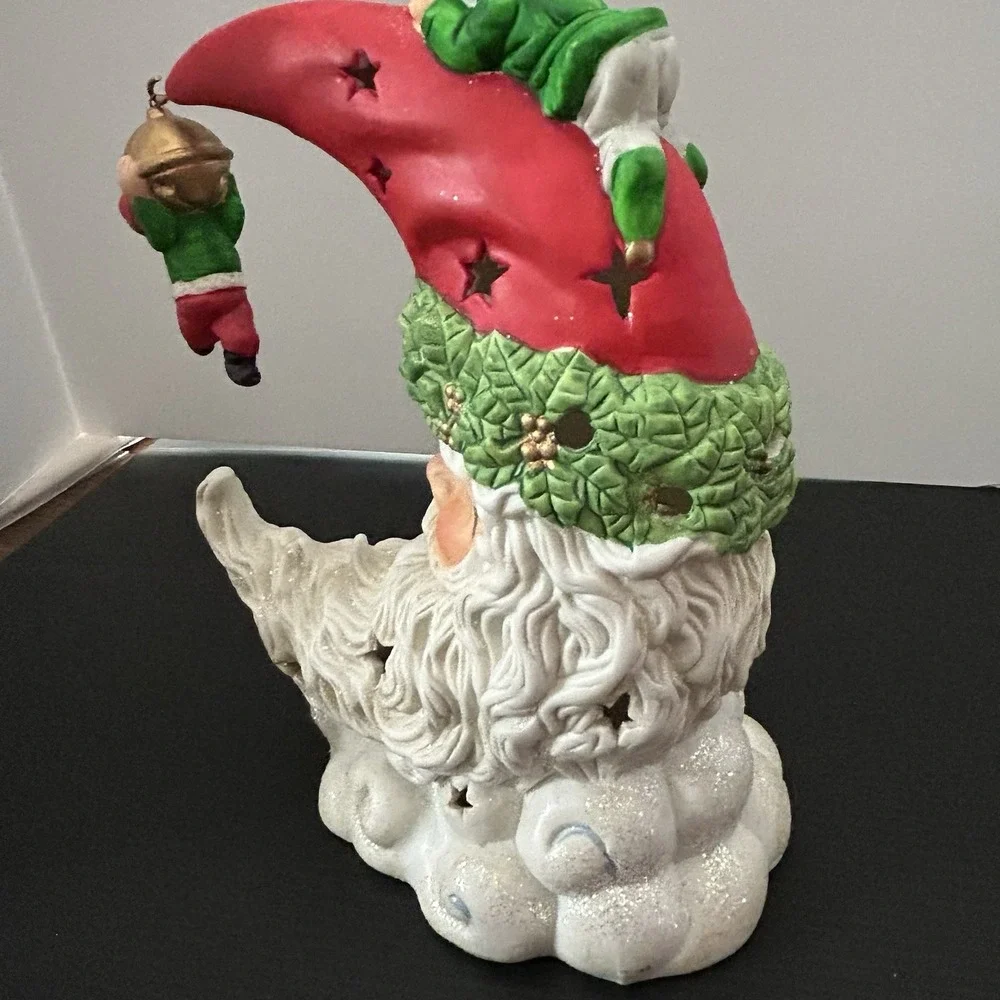 Light Up Ceramic Santa Moon Face With Elves‎ Christmas Decor Star Cutout